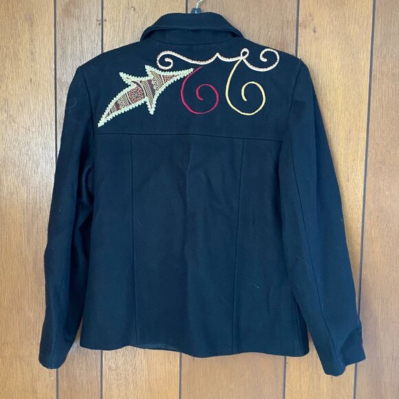 Allure Jacket Women's M Black Embroidered Applique Wool Blend Coat Paisley Fall - Picture 2 of 13